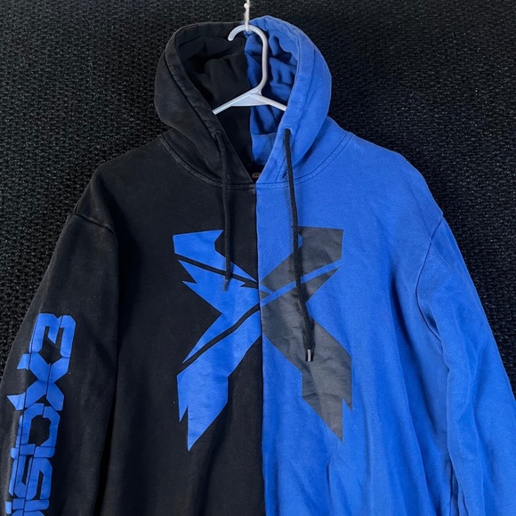 Excision Split Color Hoodie Black Blue Graphic Logo Mens Size M - Picture 2 of 7